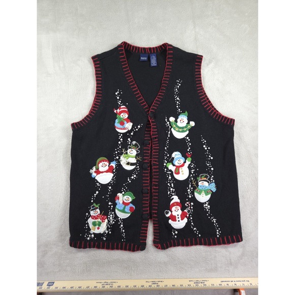 Vintage Cristmas Sweater Vest Womens 2X Snowman Snow Embroidered Basic Editions - Picture 1 of 8